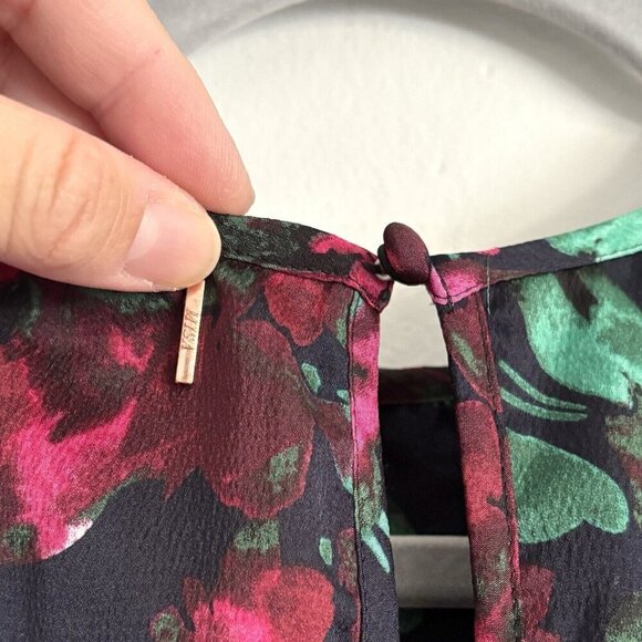 NEW MISA Los Angeles Simone Black and Pink Floral Satin Midi Dress Women’s Small - Picture 11 of 12